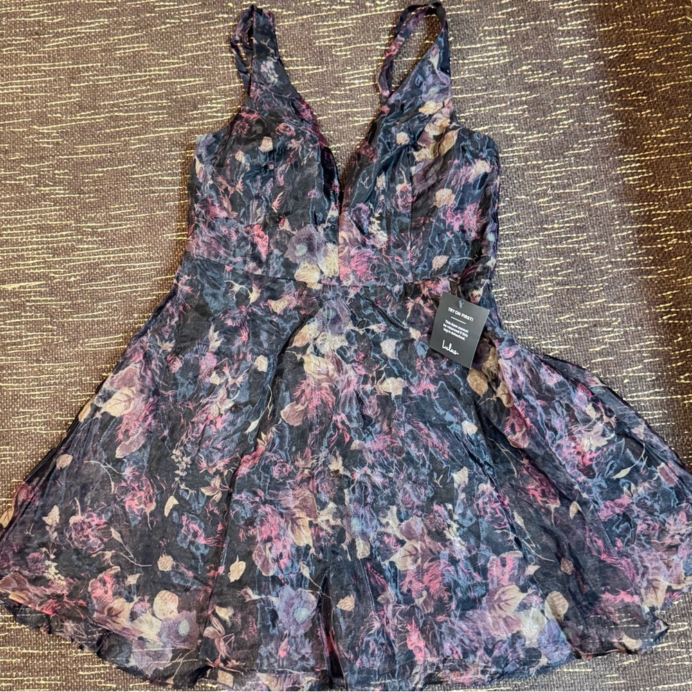 Gorgeous Lulu's Elegant Black Dress with Floral Accents. NWT.